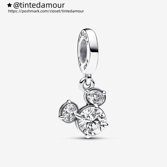 Pandora Disney Mickey Mouse Sparkling Head Silhouette Dangle Charm - Picture 1 of 5